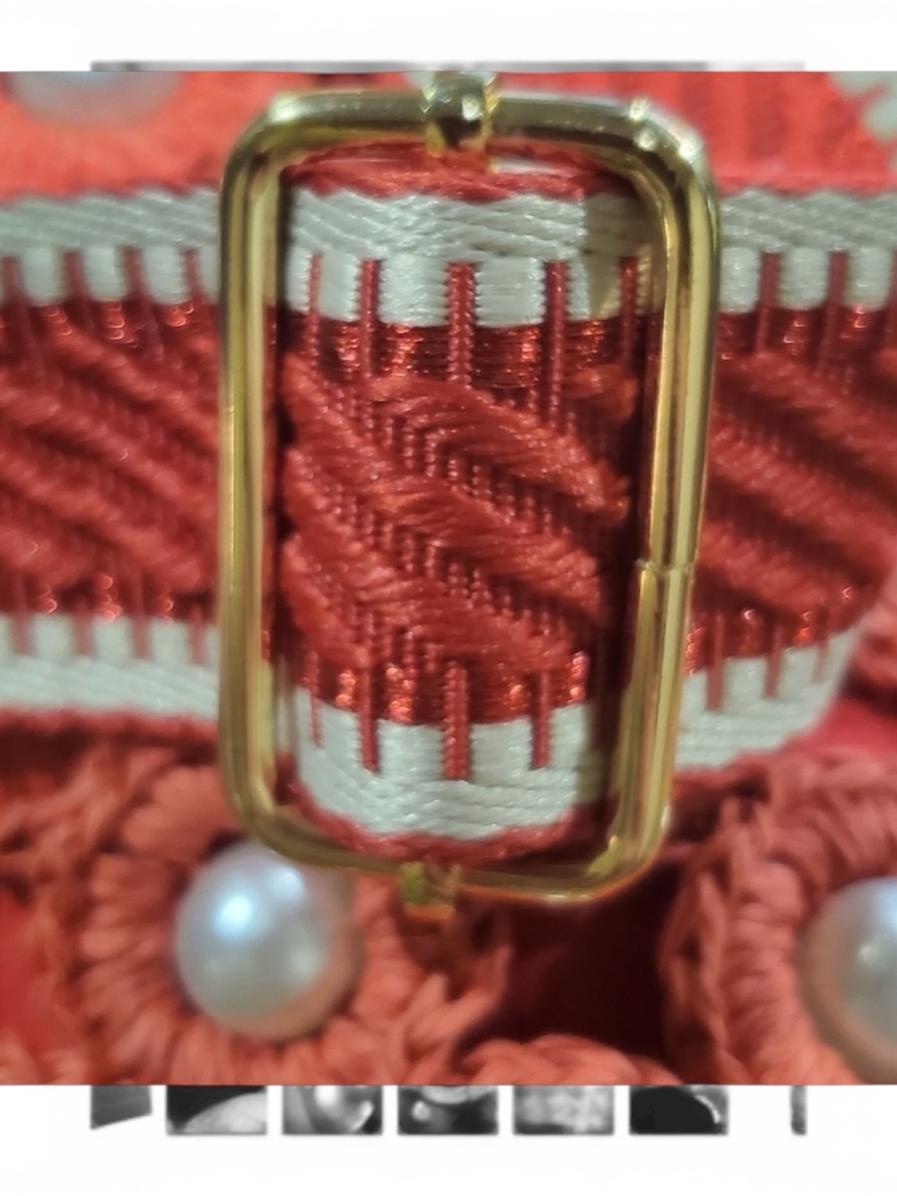 Sharif Red Crochet Pearl Shoulder Bag with Charm Accent - Picture 4 of 11